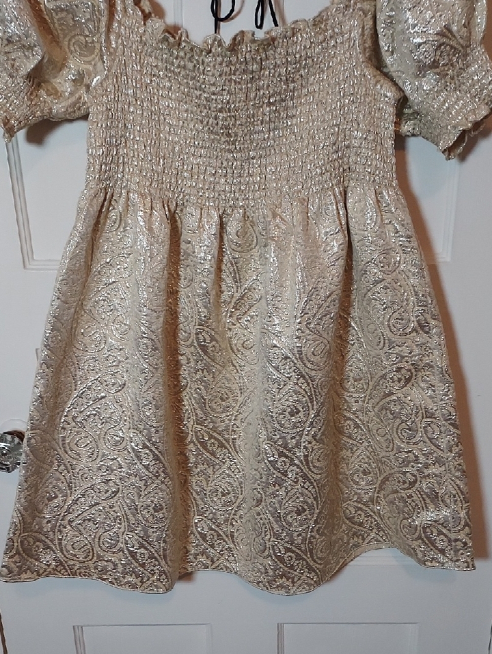 Hill House Home Athena Nap Dress in Gold Brocade Size Medium - Picture 6 of 16